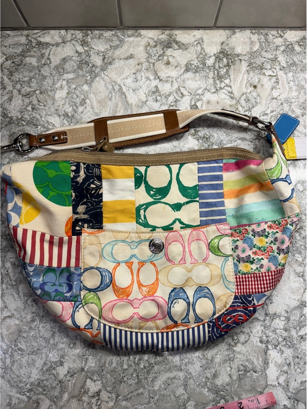 vintage Coach Hamptons Weekend Patchwork Scribble Hobo B